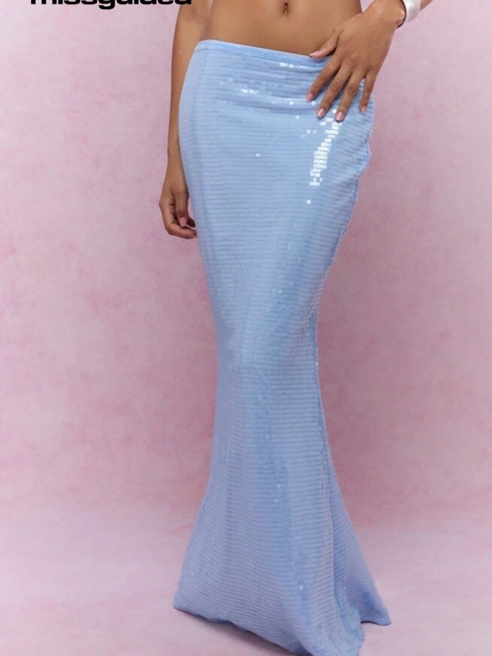 Missguided Pastel Blue Sequin Fishtail Maxi Skirt